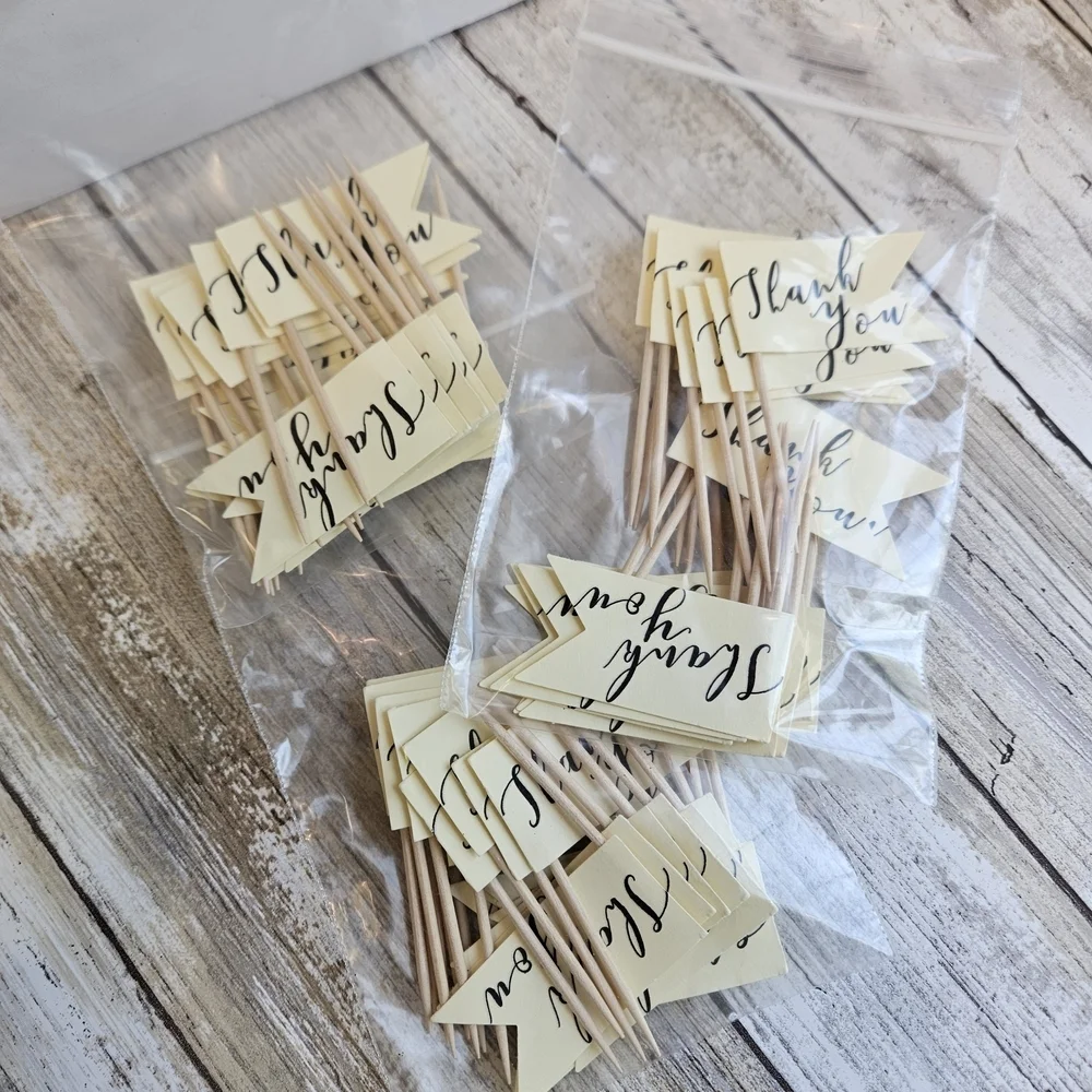 36 THANK YOU, Elegant Cream Party Picks